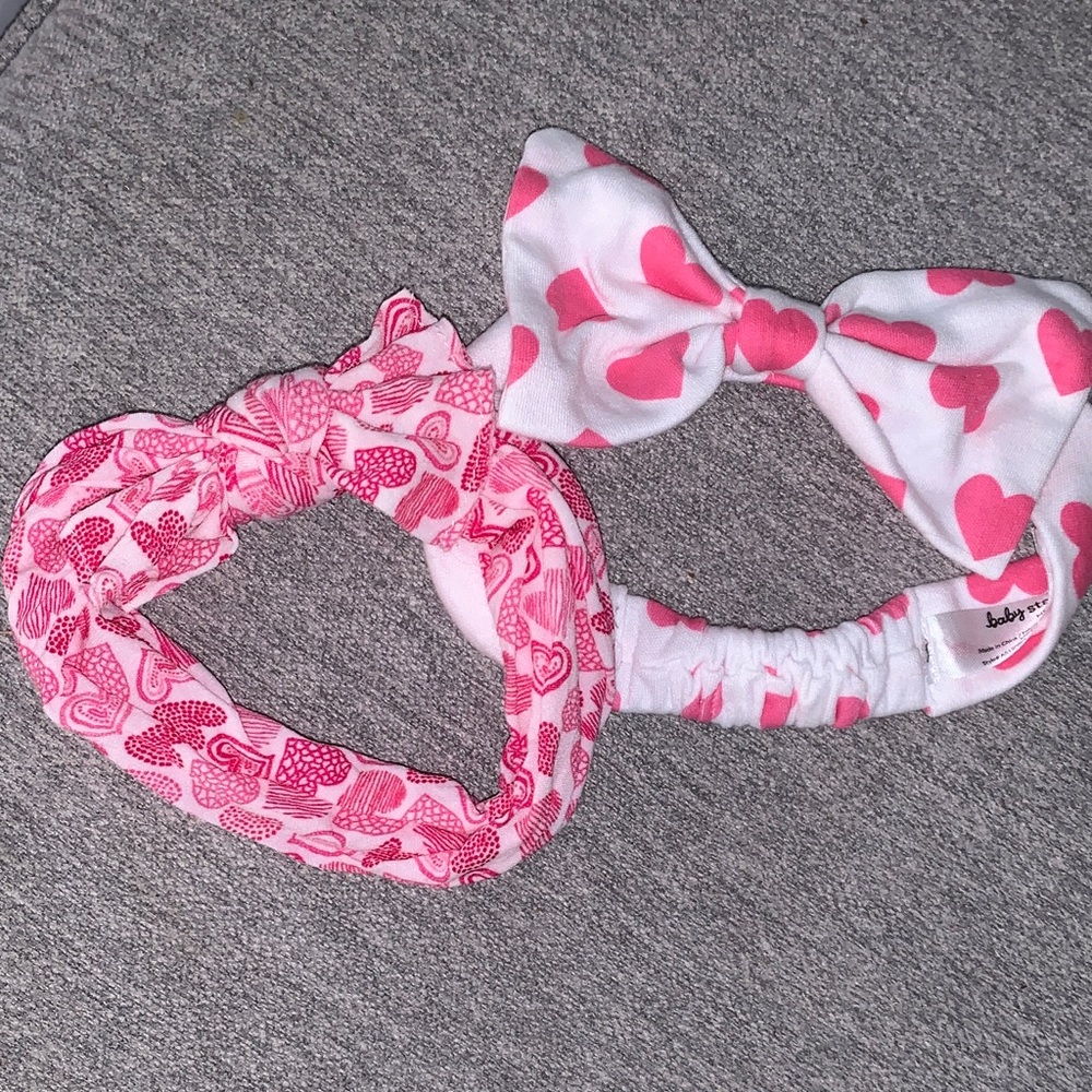 Pink and White Heart Patterned Baby Headbands Valentines Day 💖